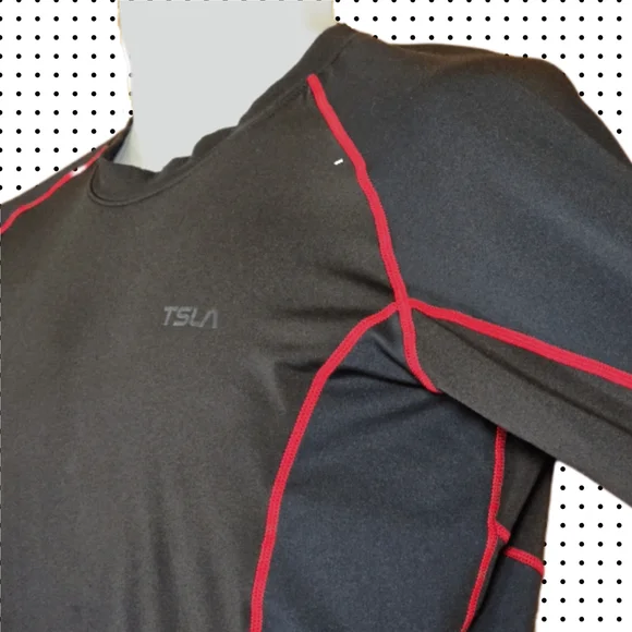 [Rare] TSLA Men's Black Red Long Sleeve Crew Neck Fitted Compression Shirt - Picture 5 of 6